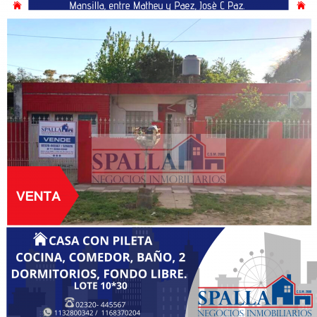 CASA EN VENTA CON PILETA - Jose C. Paz